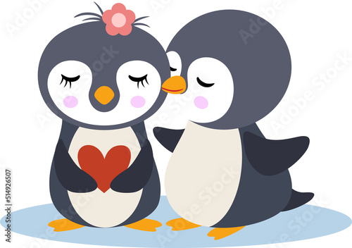 Funny couple of penguins in love