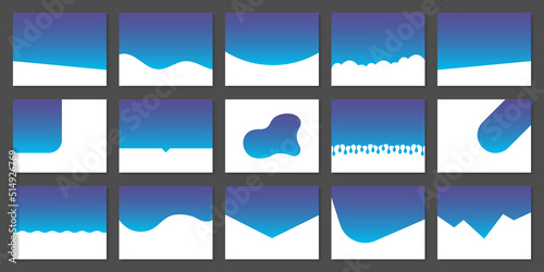Template of Modern Dividers Shapes for Website Pictogram Set. Curve Lines, Drops, Wave Collection of Abstract Design Element for Top, Bottom Page Web Site. Isolated Vector Illustration