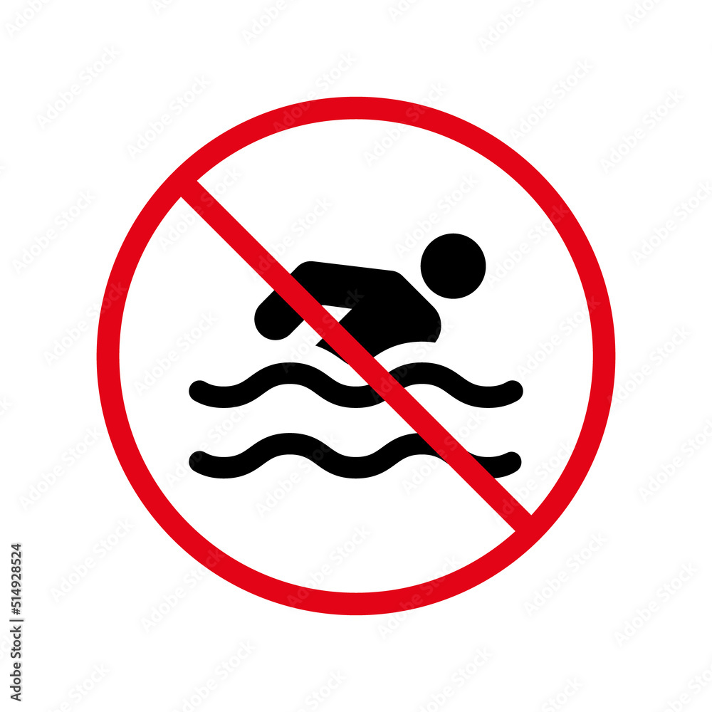 Warning Sign Ban Swim Zone Black Silhouette Icon. Caution Forbid Danger