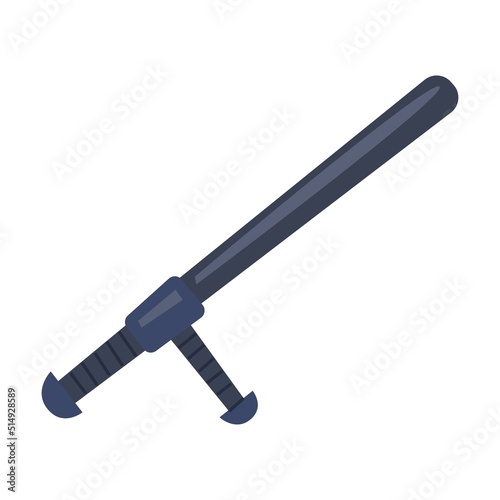 Police baton. Policemen and criminal vector illustration. Police officer, burglar with gun, arrested character, angry guy isolated on white. Security, crime, law, justice