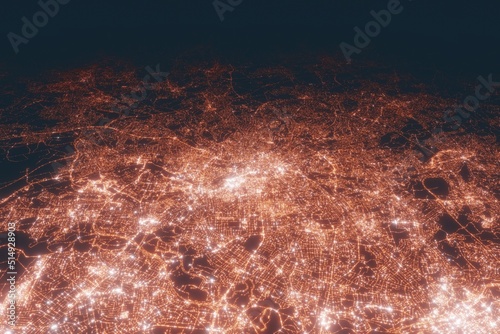 Manchester aerial view at night. Top view on modern city with street lights photo