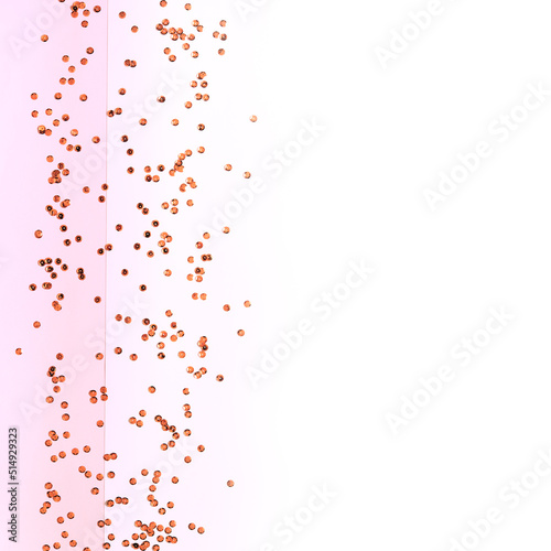 Trendy confetti background. Glitter on pastel pink and white trendy background. Festive background for your projects.