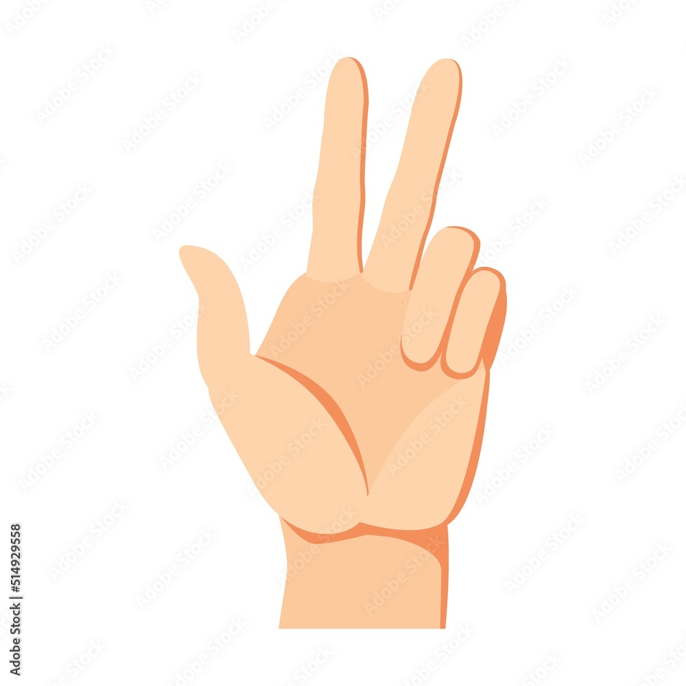 Human hand three fingers up gesture. Arm and wrists, amount signs, open palm, pointing with finger, greeting, fist. Vector illustration for communication, signals Human hand three fingers up gesture. Arm and wrists, amount signs, open palm, pointing with finger, greeting, fist. Vector illustration for communication, signals