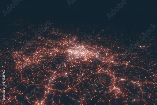 Florence aerial view at night. Top view on modern city with street lights