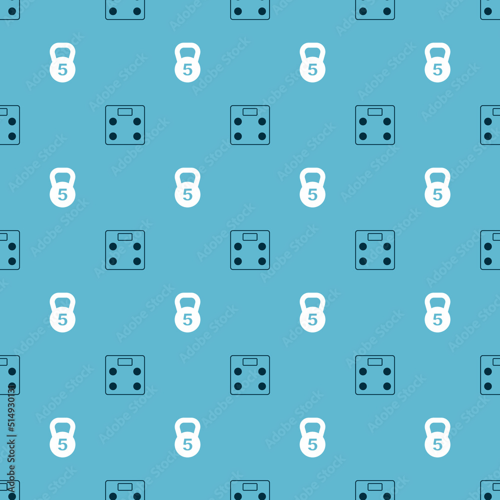 Set Bathroom scales and Weight on seamless pattern. Vector
