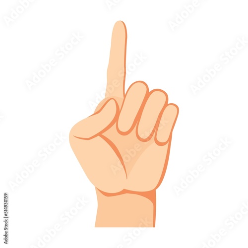 Human hand index finger up gesture. Arm and wrists, amount signs, open palm, pointing with finger, greeting, fist. Vector illustration for communication, signals