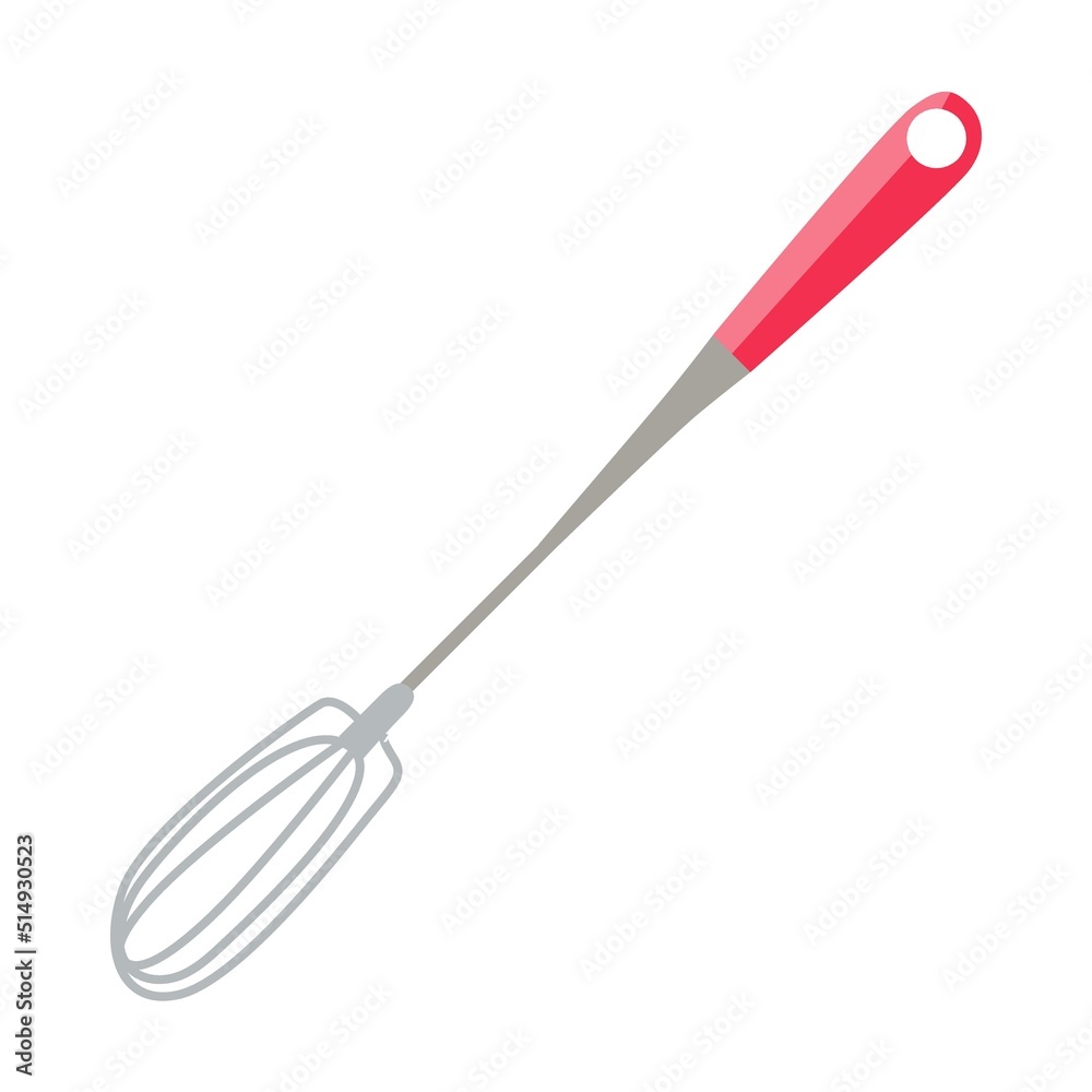 Whisk for foaming. Cooking equipment, mixer, flour, different kinds of bread isolated on white. Vector illustration Whisk for foaming. Cooking equipment, mixer, flour, different kinds of bread isolated on white. Vector illustration