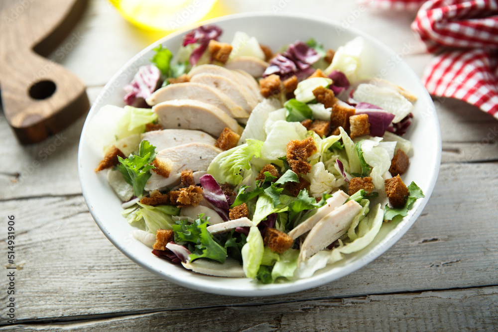 Healthy chicken salad with croutons