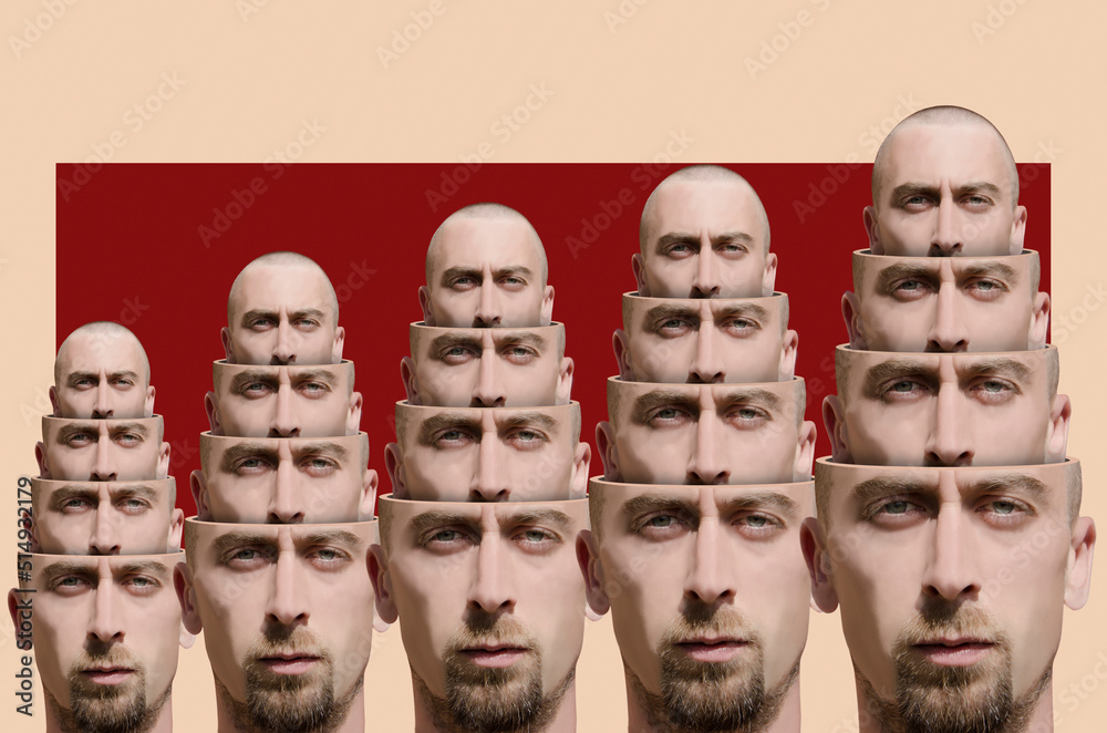Digital collage with surrealistic divided man's head Digital collage with surrealistic divided man's head
