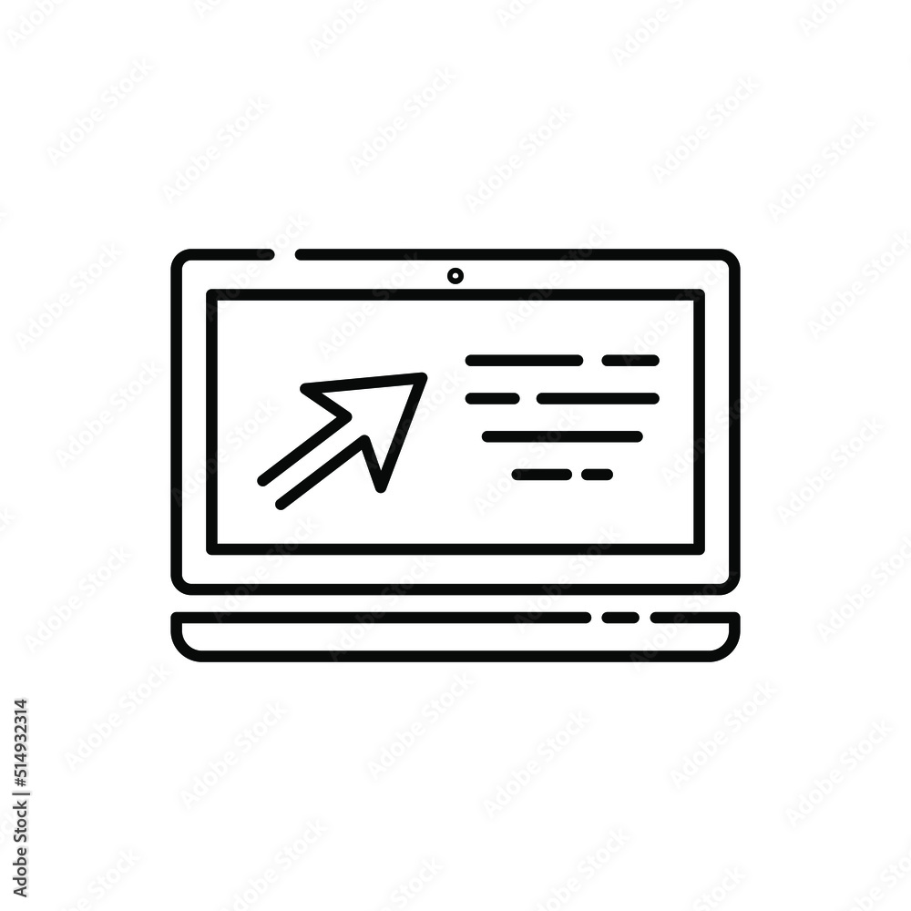 Laptop vektor nişanına klikləyin. Fərdi kompüterdən istifadə konsepsiyası. Ağ fonda vektor illüstrasiya. Laptop vektor nişanına klikləyin. Fərdi kompüterdən istifadə konsepsiyası. Ağ fonda vektor illüstrasiya.