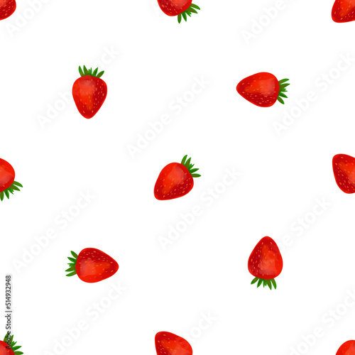 Fototapeta Naklejka Na Ścianę i Meble -  Seamless pattern with illustration of strawberry on a white background