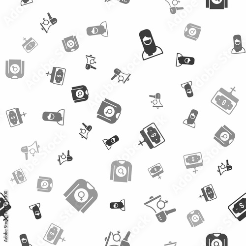 Set Muslim woman in hijab, Feminist activist, Money growth and shirt on seamless pattern. Vector