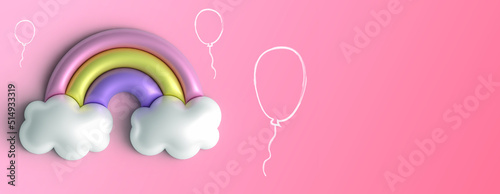 baby shower invitation with  rainbow and balloon on pink background. It's a girl. Vector illustration