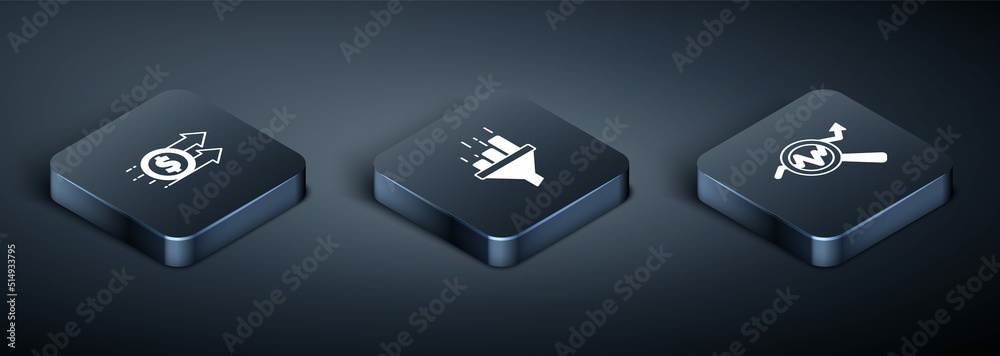 Set Isometric Financial growth dollar, Search data analysis and Sales funnel with chart icon. Vector Set Isometric Financial growth dollar, Search data analysis and Sales funnel with chart icon. Vector