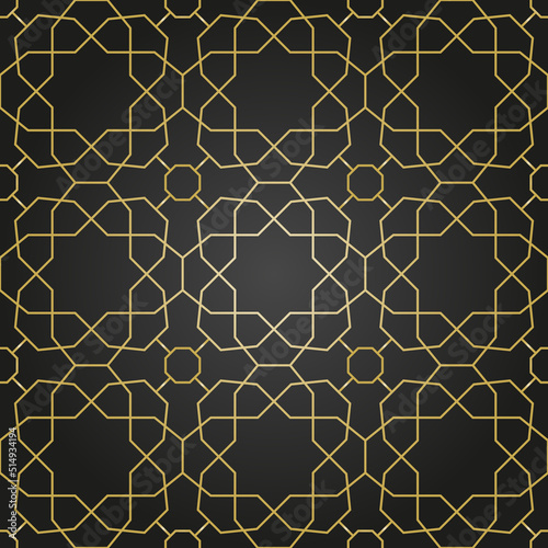 Seamless ornament in arabian style. Geometric abstract black and golden background. Pattern for wallpapers and backgrounds