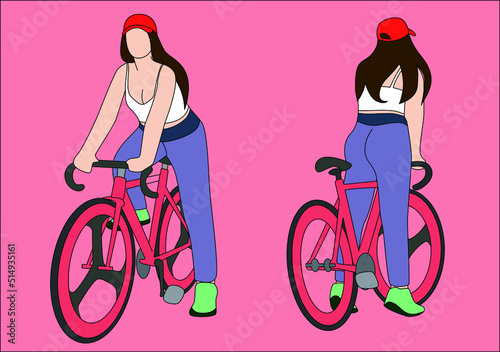 Fototapeta Naklejka Na Ścianę i Meble -  A fashionable girl riding a bicycle