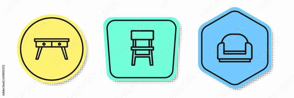 Set line Office desk, Chair and Armchair. Colored shapes. Vector Set line Office desk, Chair and Armchair. Colored shapes. Vector
