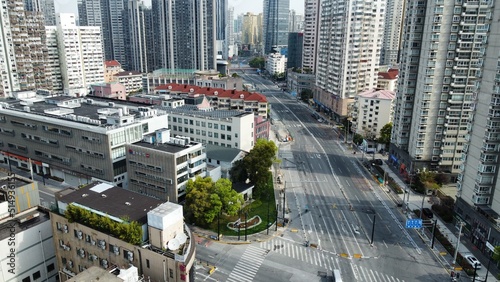 Shanghai empty avenue because of lockdown 2022 jiangsu rd traffic in the city photo