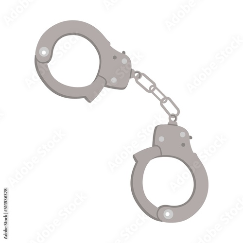 Policemen handcuffs vector illustration. Police officer, burglar with gun, arrested character, angry guy isolated on white. Security, crime, law, justice