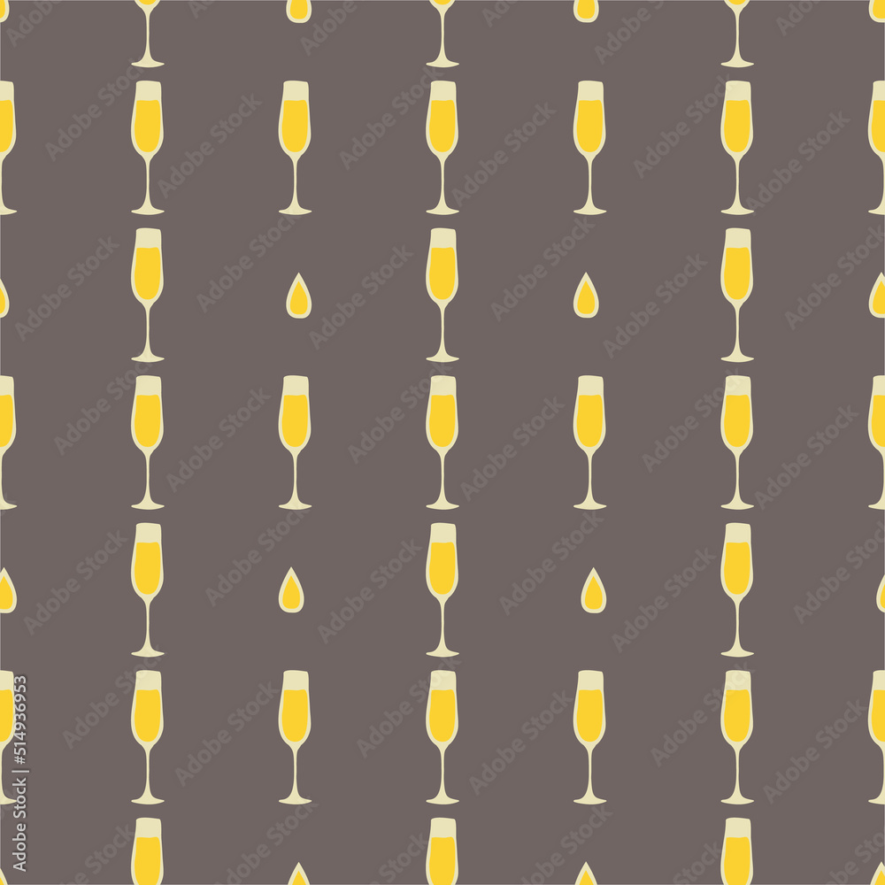 Champagne glass seamless pattern, great design for any purposes. Doodle style. Hand drawn image. Color repeat template. Party drinks concept. Freehand drawing. Cartoon sketch graphic draft