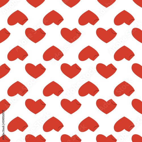 Line art seamless pattern in the form of a red heart with a curved corner on white background. Romance graphic texture. Holiday celebration concept. Decorative print. Geometric bright wallpaper