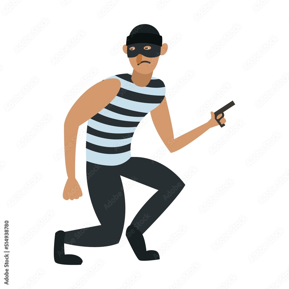 Criminal in hats, mafia boss, bodyguard, people in masks with pistols isolated on white. Gangster and mafia cartoon character vector illustration Criminal in hats, mafia boss, bodyguard, people in masks with pistols isolated on white. Gangster and mafia cartoon character vector illustration