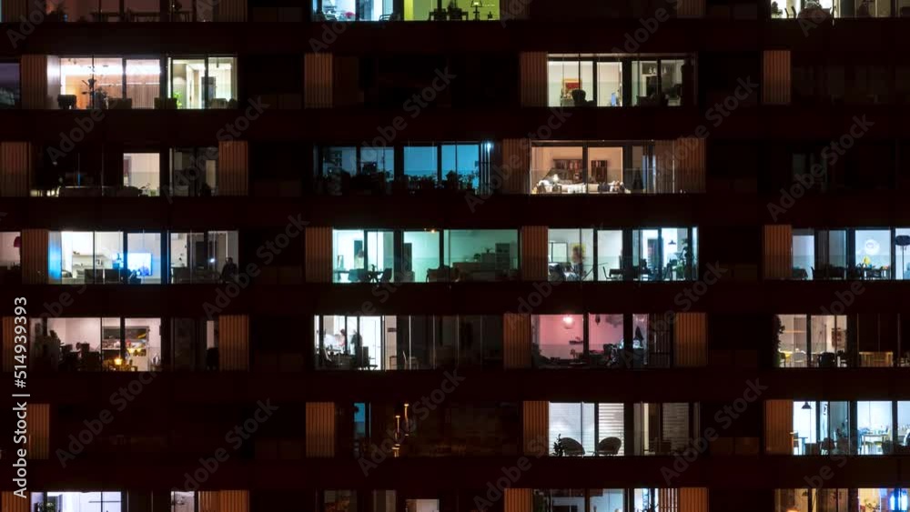 Night Windows City Building. Time Lapse. Night Windows City Building. Time Lapse.