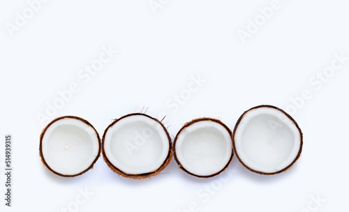 Coconuts isolated on white background. Top view