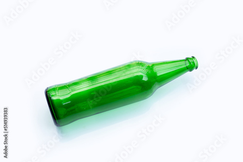 Green bottle on white background.