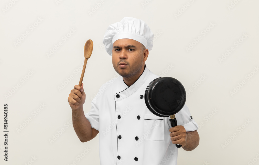 Young asian man chef in uniform holding soup pot utensils cooking in the kitchen various gesture action on isolated background. Indian man Occupation chef restaurant and hotel. Young asian man chef in uniform holding soup pot utensils cooking in the kitchen various gesture action on isolated background. Indian man Occupation chef restaurant and hotel.