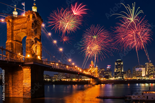 Fireworks sky of Cincinnati Ohio seen from Covington Kentucky