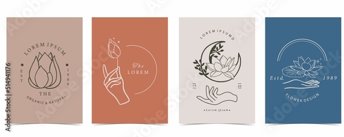 Black lotus background. Line art design for postcard, invitation ,packaging