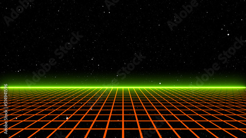 Retro Sci-Fi Background Futuristic landscape of the 80s. Digital Cyber Surface. Suitable for design in the style of the 1980s