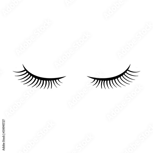 Closed girly eyes with beautiful lashes isolated on white. Girls eyelashes simple vector illustration