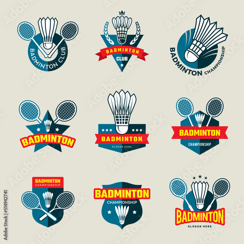Badminton logo. Sport tennis or badminton championship identity recent vector tournament competition badges templates