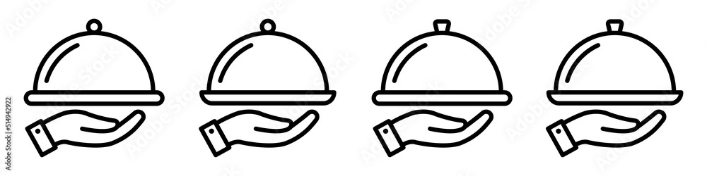 Tray plate with hand icon. Food plate service icon, vector illustration Tray plate with hand icon. Food plate service icon, vector illustration