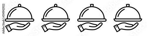 Tray plate with hand icon. Food plate service icon, vector illustration