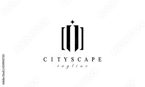 Real estate logo. Modern building, apartment, residence, real estate, architecture, construction, skyscraper and cityscape logo design concept.