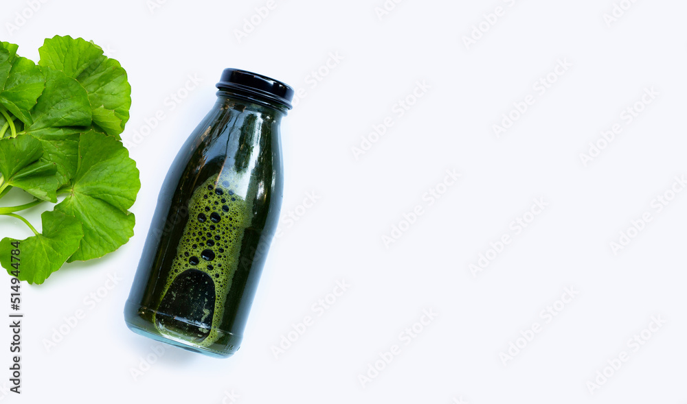 Gotu kola leafs juice drink for health on white background Gotu kola leafs juice drink for health on white background