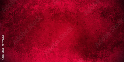Red wall backdrop background with red faded border and old vintage grunge texture, marbled red painted background illustration for Christmas or valentines day. 