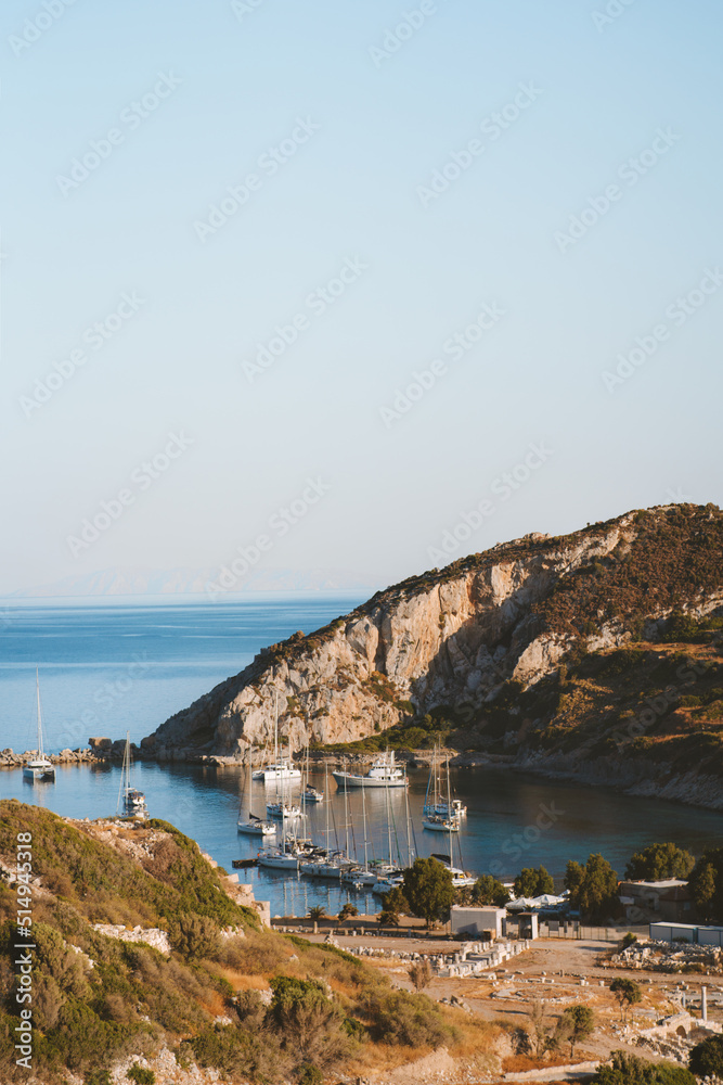 Aerial view Knidos marina Aegean sea and mountains landscape in Turkey travel destinations beautiful nature