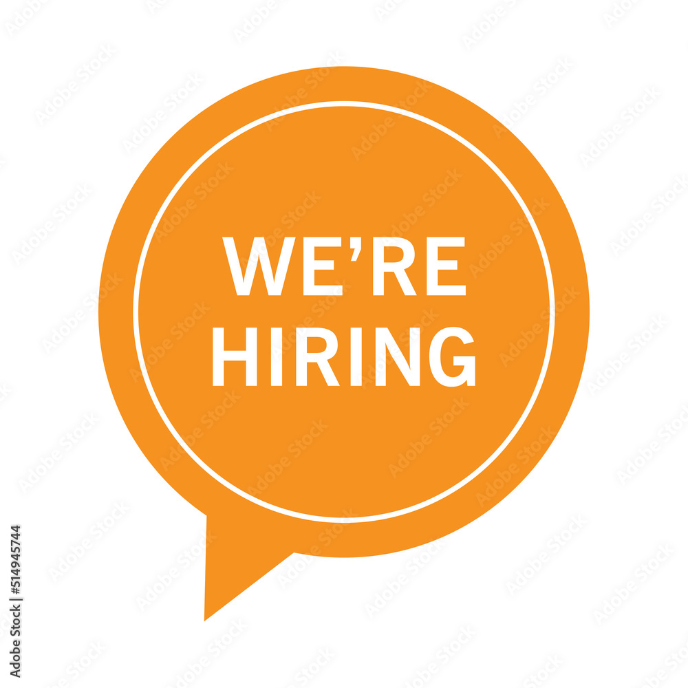 Orange we're hiring speech bubble vector illustration on white background. Orange we're hiring speech bubble vector illustration on white background.