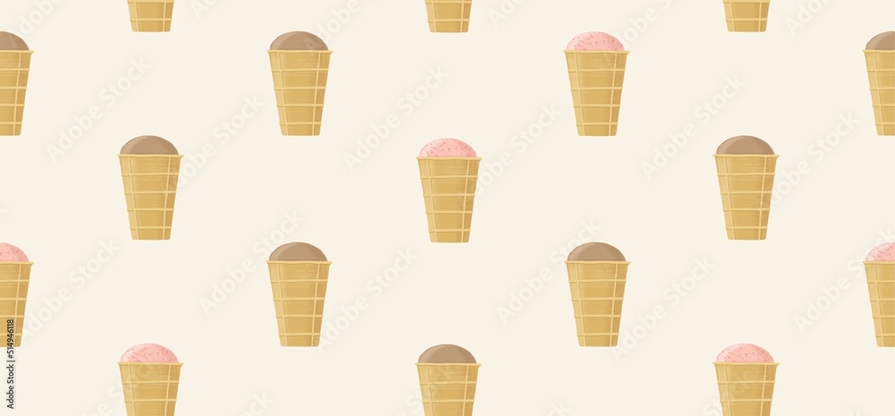 Ice cream cone seamless pattern. Yummy illustration