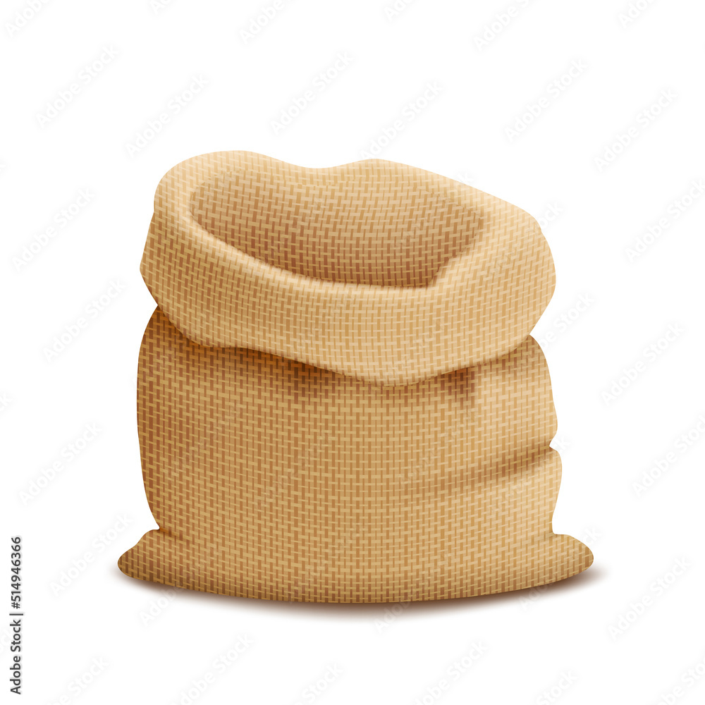 Open empty burlap sack for groceries. Vector icon.