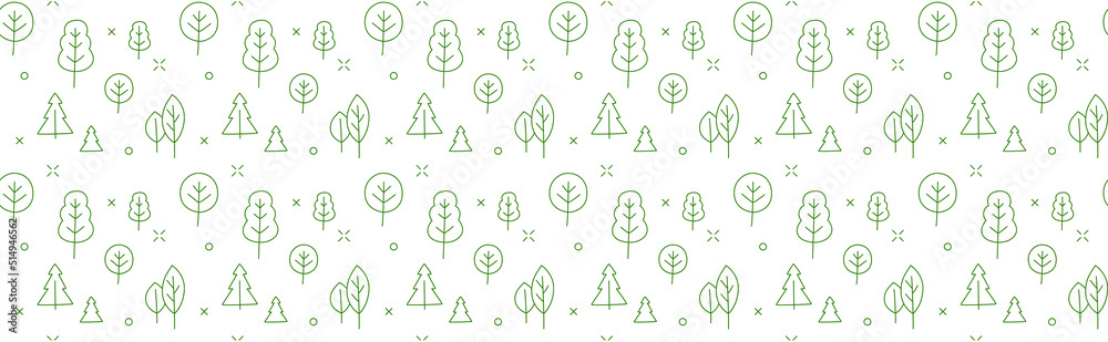 Line icons style illustration seamless pattern of trees and forest.