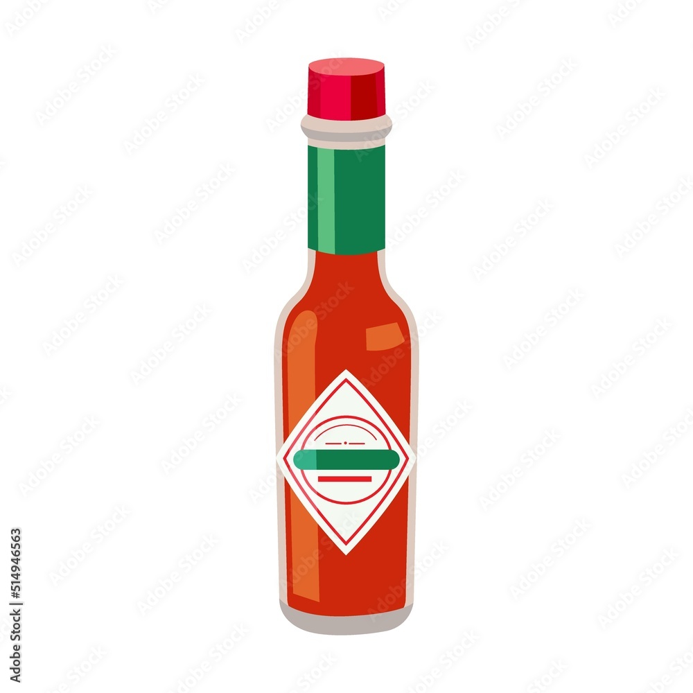 Ketchup chili sauces in bottle, red and yellow peppers isolated on white background. Spicy sauce in bottle vector illustration Ketchup chili sauces in bottle, red and yellow peppers isolated on white background. Spicy sauce in bottle vector illustration