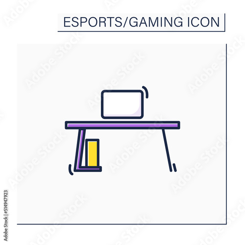 Gaming desk color icon. Comfortable table for playing games. Furniture. Cybersport concept. Isolated vector illustration