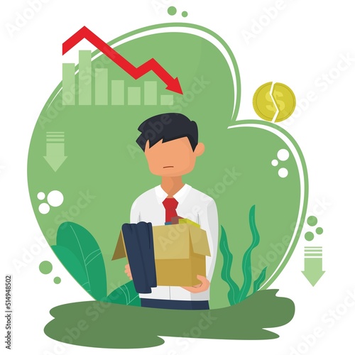 fired man. vector employee holding a box with his things. flat cartoon characters isolated on white background. Vector illustration.