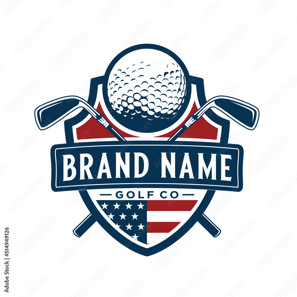 professional golf vector logo design. shield and golf ball theme. for