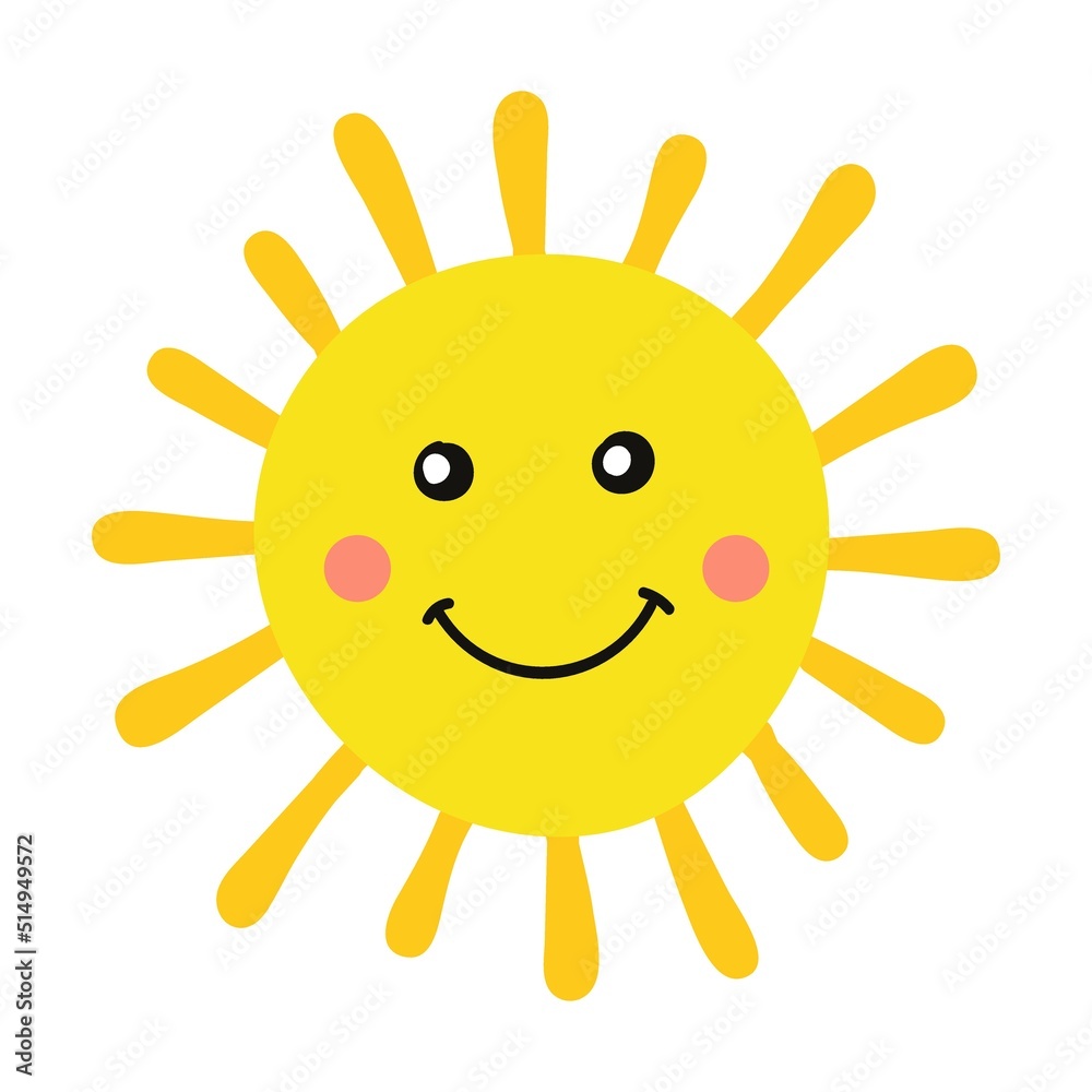 Happy sunshine emodji. Cartoon sun face flat icon. Isolated vector illustration. Emoticons and summer Happy sunshine emodji. Cartoon sun face flat icon. Isolated vector illustration. Emoticons and summer